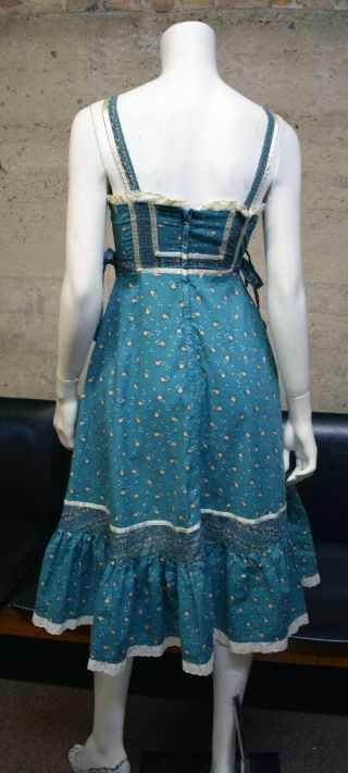 Vintage Gunne Sax Calico turquoise dress prairie POCKETS straps rare color 4
