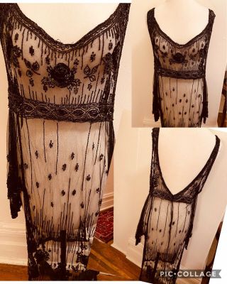 Authentic 1920s Beaded Mesh And Sequined Flapper Dress/tunic
