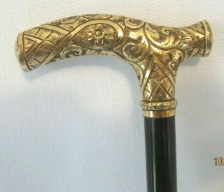 Antique Victorian Repousse Gold Handle Walking Cane - Stick 2