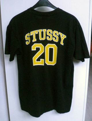 STUSSY Vintage T - Shirt Gr.  M,  mit Zahl 20 Zwanzig,  Schwarz Gelb Stüssy Baseball 2