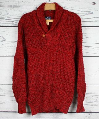 Vintage Woolrich Red & Black Knit Wool Blend Fishermans Sweater Sz.  M To L