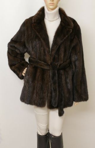Real Mink Fur Lunaraine Brown Belt Coat Sable Hue Jacket Swing 12 - 14 - 16 Uk / Xl