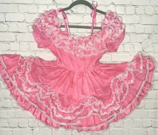 Vtg Pazazz Circle Dress Frilly Lacy Pink Chiffon Sz 5