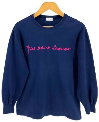 Authentic Yves Saint Laurent Vintage Ysl Sweatshirts M Cotton Dark Blue Rank Ab