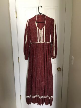 Vintage Gunne Sax Romantic Renaissance Lace Up Bodice Calico Dress Size 11