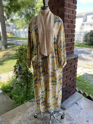 Rare Vintage 1930s Pongee Silk Art Deco Robe 2
