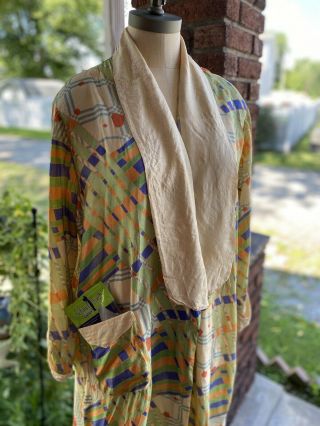 Rare Vintage 1930s Pongee Silk Art Deco Robe 4
