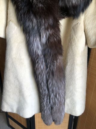 Vintage Lilli Ann Tisse A Paris Ivory Mohair Wool Coat Large Fox Fur Collar L/XL 4