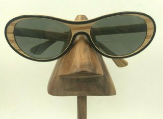 Vintage Victory Optical Suntimer S - 611 Wood Finish Black Oval Eyeglasses Frames
