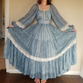 Gunne Sax Blue Floral Prairie Size 11 Maxi Dress