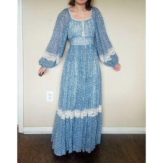 Gunne Sax blue floral prairie size 11 Maxi Dress 2