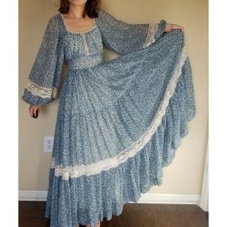 Gunne Sax blue floral prairie size 11 Maxi Dress 3