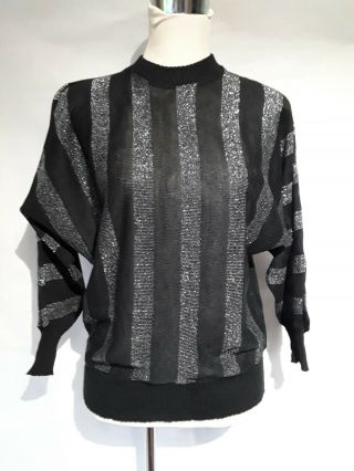 Ladies Batwing Vintage Jumper Size Small Black & Silver No Labels