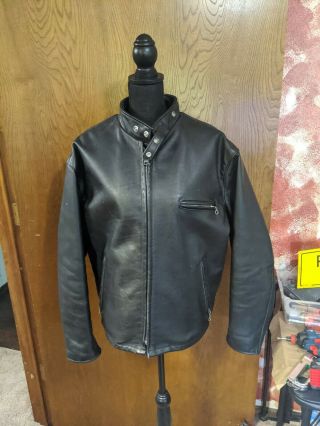 Vintage Schott Leather Motorcycle Jacket Size 48 Black With Liner