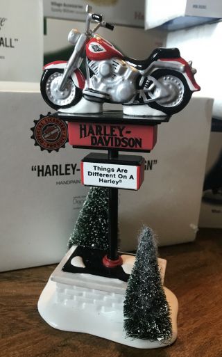 Dept 56 Snow Village Accessory Harley Davidson Sign 54901 Euc