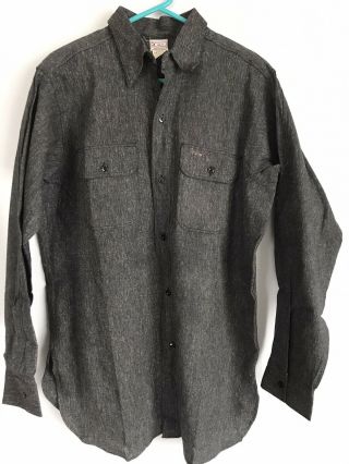 Vintage 1940’s 5 Brother Salt & Pepper Sanforized Workwear Shirt 15 1/2 Union