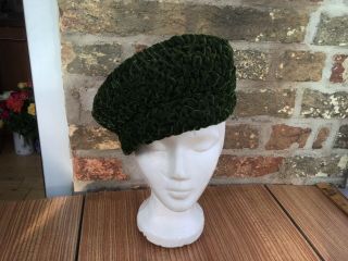 Vintage Green Textured Velvet/velour Peaked Hat Size S/m