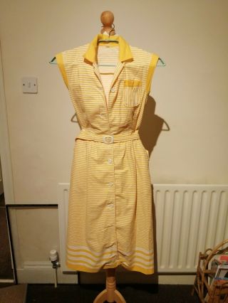 True Vintage Yellow Striped Belted Sundress Xs 6