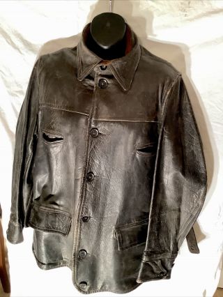 Vtg 1920s - 30s Mens Warmwear Horsehide Leather Motorcycle Car Coat Jacket 44