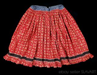 Vintage Russian Peasant Folk Costume Skirt Turkey Red Printed Cotton Ukrainian