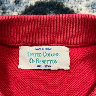Vtg Benetton Sweater Cotton 80s 90s Italy Crewneck Pullover Hot PInk Mens XL 2