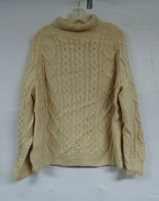 Vintage John Molloy Wool Cable Knit Sweater Chunky Large Ireland Turtleneck