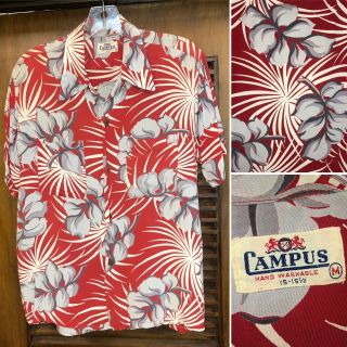 Vintage 1940’s “campus” Atomic Floral Rayon Hawaiian Shirt - - M