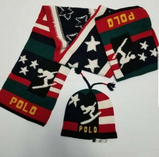 Polo Ralph Lauren Sui Downhill Skier Hat And Scarf Yet P Wing Bear Indian Cp 93