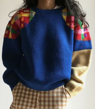 80s K - Factory By Nuobo Ikeda Hand Knit Wool Sweater Made In Japan