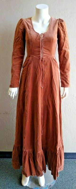 Vintage Gunne Sax Dress,  70s Brown Velvet Maxi Dress,  Renaissance,  Peasant Size 9