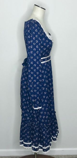 Vtg Gunne Sax Blue Calico Floral Midi Dress Long Prairie Boho 70s Women ' s Sz 4 3