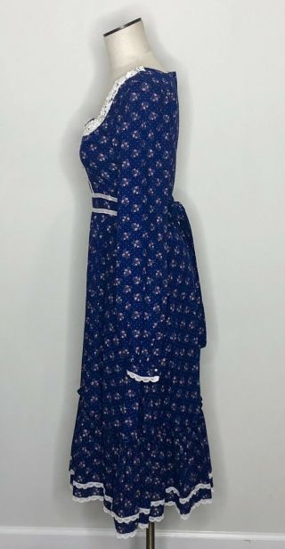 Vtg Gunne Sax Blue Calico Floral Midi Dress Long Prairie Boho 70s Women ' s Sz 4 4