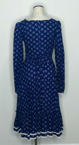 Vtg Gunne Sax Blue Calico Floral Midi Dress Long Prairie Boho 70s Women ' s Sz 4 5