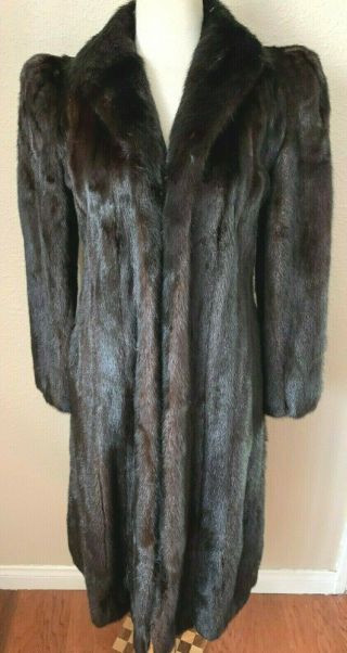 Vintage Full Length Mink Coat W3/ Shawl Collar Size S Dark Brown Full Lining