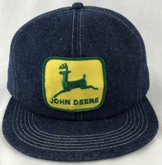 Vintage John Deere Patch Snapback Trucker Mesh Cap K Brand Usa Blue Denim