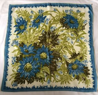 Ladies Vintage Prova Blue,  Green,  Brown & Cream Floral Japanese Scarf