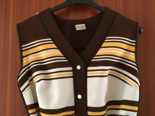 Vintage 70er Jahre Gr.  40 Damen Bluse Shirt Hemd Tunika Ärmellos Gürtel Braun