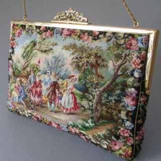 Vintage Micro Petit Point Hand Embroidered Purse Figures Scenery Vienna 40 Spi