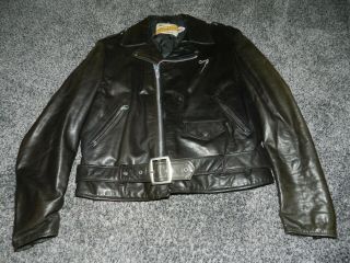 Vintage Schott Perfecto Belted Black Leather Motorcycle Biker Jacket Usa Size 46