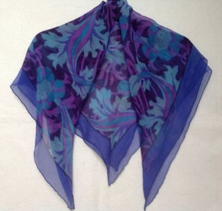Liberty Of London Vintage Silk Chiffon Scarf Art Nouveau Floral Blues/mauve