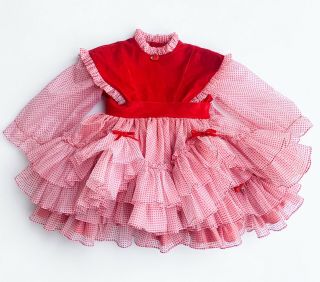 Vintage Red Martha’s Miniatures Swiss Dot Ruffle Dress Christmas Pageant Girls 4