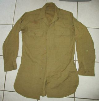 Wwii Us Army Enlisted Mustard Wool Shirt 14 X 32