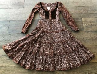 Vintage Gunne Sax Brown Cotton Prairie Boho Dress Size 9