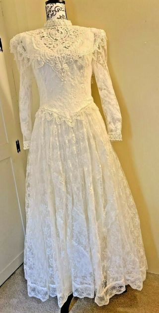 Vtg Jessica Mcclintock Gunne Sax Bridal Wedding Dress Prairie Ivory Sz 10 Lace
