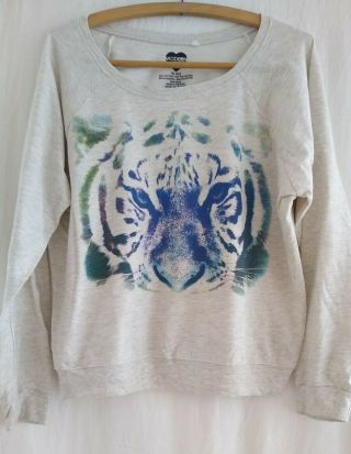 Ladies Vintage 90s Retro Graphic Print Tiger Sweatshirt Size M 10/12/14