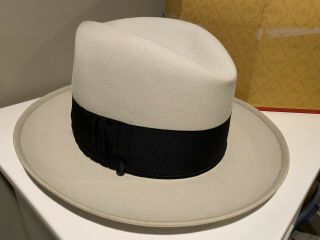 Vintage Dunlap Homburg White Beaver Felt Hat W/original Box