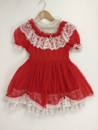 Vintage Pazazz Girls 6 Dress Ruffle Sheer Red Pageant Christmas Bell Flaw