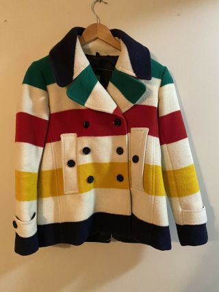 Hudson Bay Pendleton Multi - Coloured Striped Womens Wool Coat Sz Xs