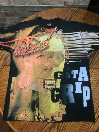 Aerosmith Get A Grip All Over Print Giant Sz Xl T Shirt Bla