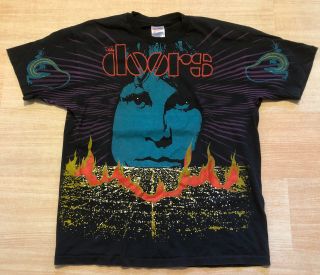 Vtg 90s The Doors T Shirt All Over Print Pink Floyd Led Zeppelin Near Deadstock
